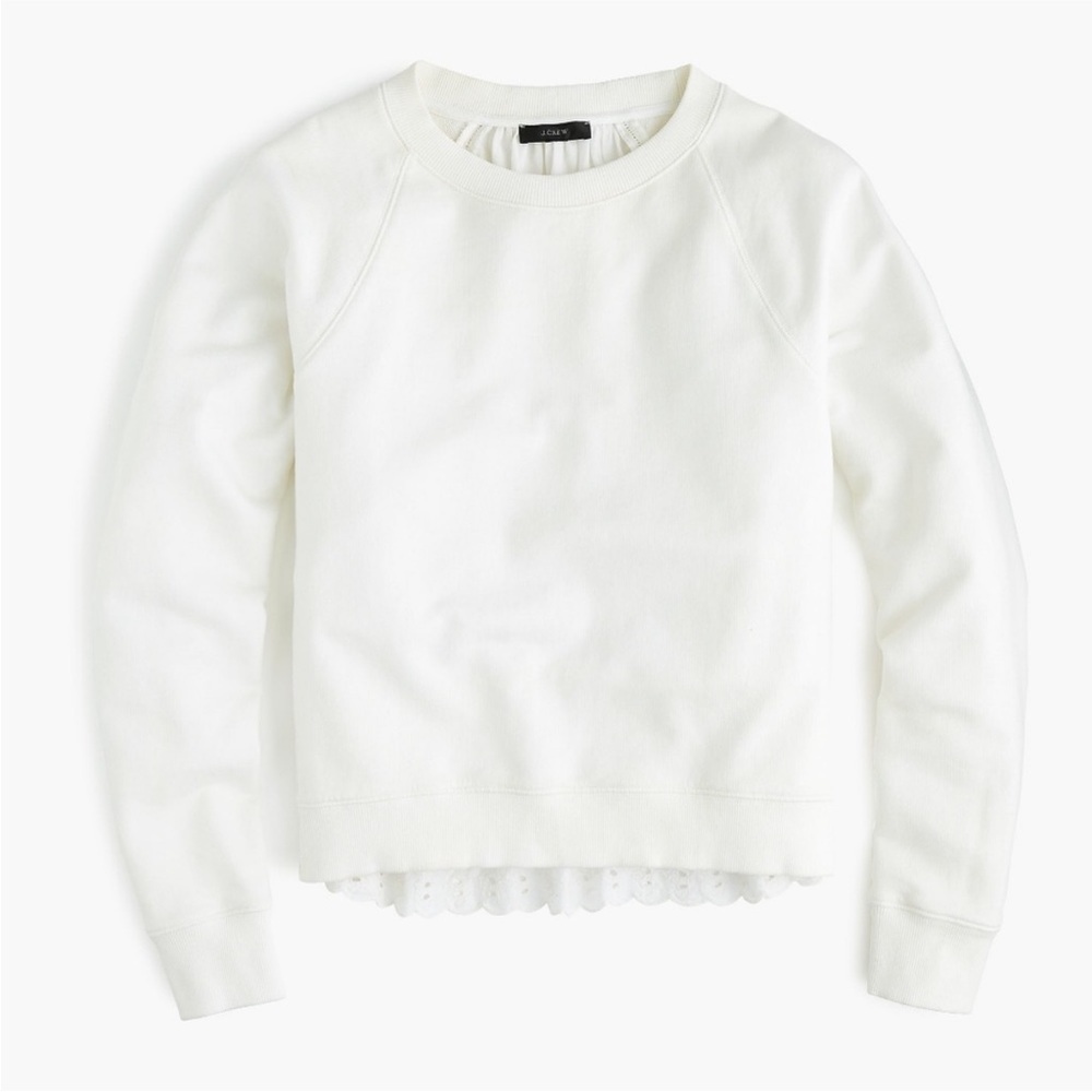 J. Crew White Eyelet Back Sweatshirt Medium Cotton Lace Embroidered - Picture 4 of 10